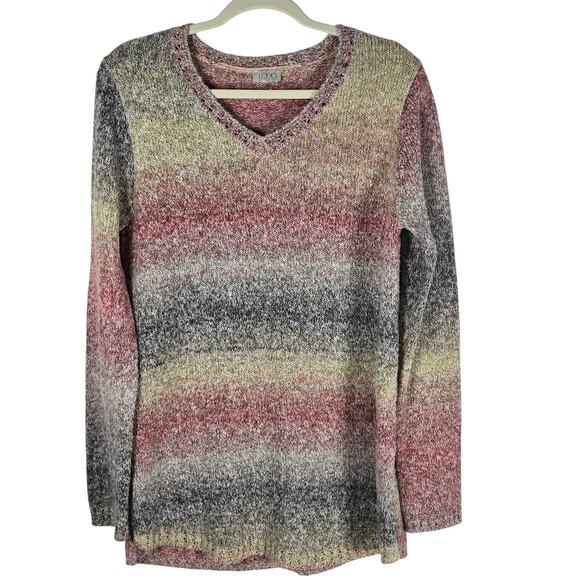 LOGO by Lori Goldstein Sweaters - LOGO Lori Goldstein Sweater Womens Medium Ombre V Neck Tunic Multicolor Cozy